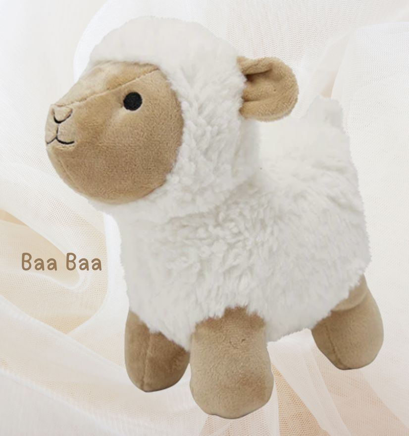 A small plush, soft lamb toy with fluffy white fur and gentle embroidered features, giving it a sweet and huggable appearance. Perfect for cuddles and comfort.