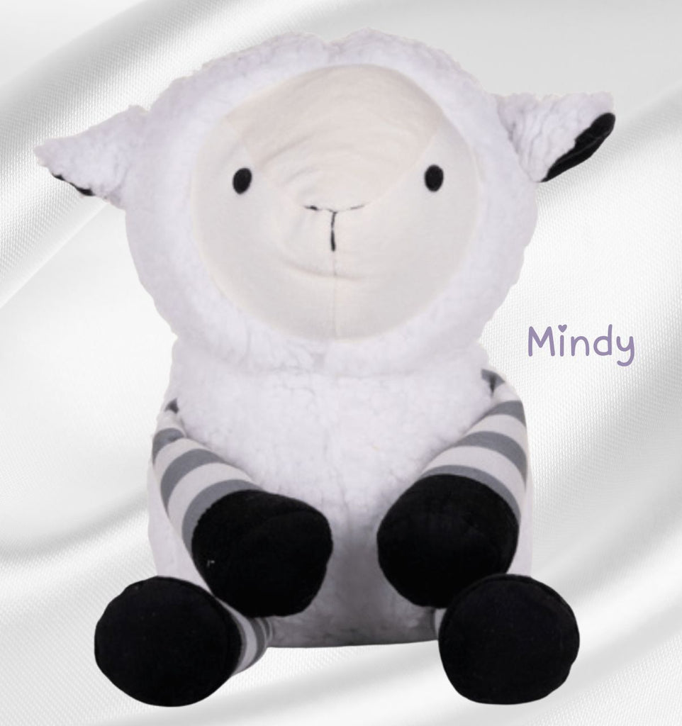 A plush lamb toy with soft striped fabric, featuring gentle embroidered details and a cozy, huggable design. Perfect for comfort and play.