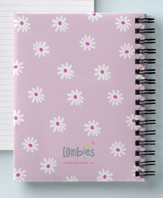 Lambies notebook back cover featuring the lovable cartoon character Pickles, with a playful and charming design that adds personality to stationery—perfect for jotting down thoughts, doodles, and daily adventures.