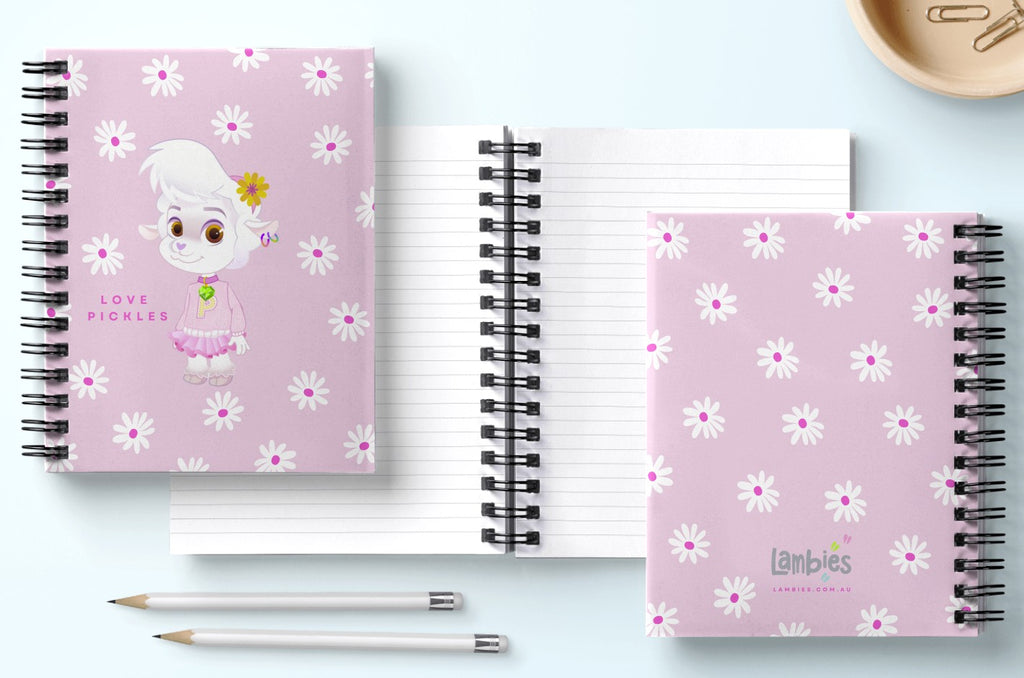 Lambies stationery notebook featuring the lovable cartoon character Pickles, with a playful and charming design that adds personality to stationery—perfect for jotting down thoughts, doodles, and daily adventures.