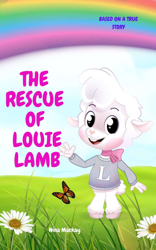 Ebook full cover featuring Louie Lamb, a beloved cartoon character, in ‘The Rescue of Louie Lamb’—an engaging story full of adventure, friendship, and heartwarming moments.