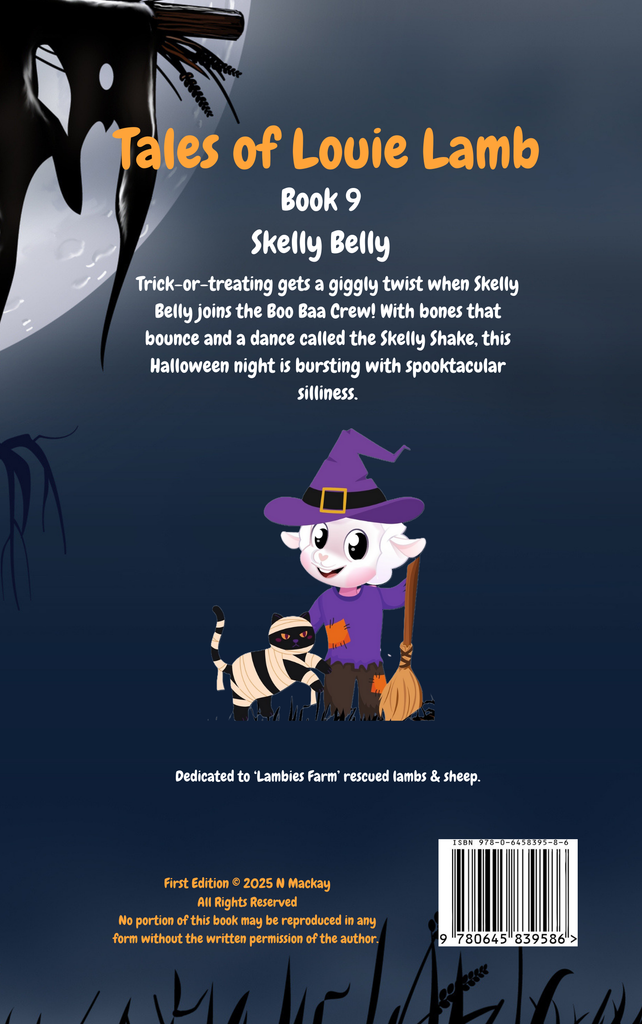 Halloween book cover of 'Tales of Louie Lamb' with a cartoon character and text on a dark background